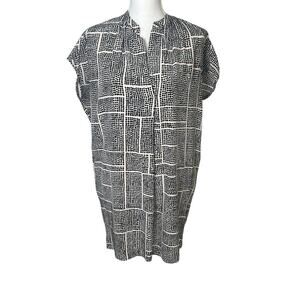 Vince women's silk cream and black dot mini shift dress pockets size XS